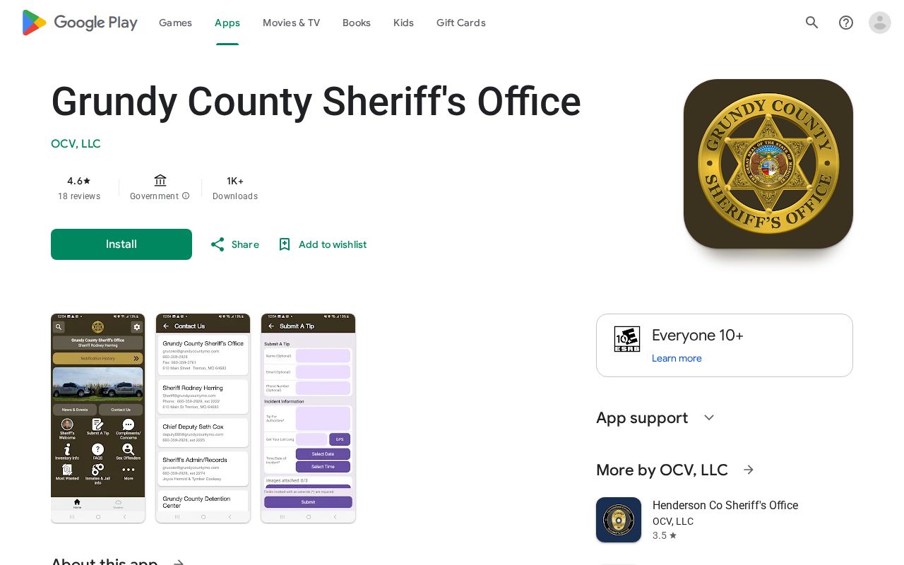 Grundy County Sheriff’s Office app public-safety information screen