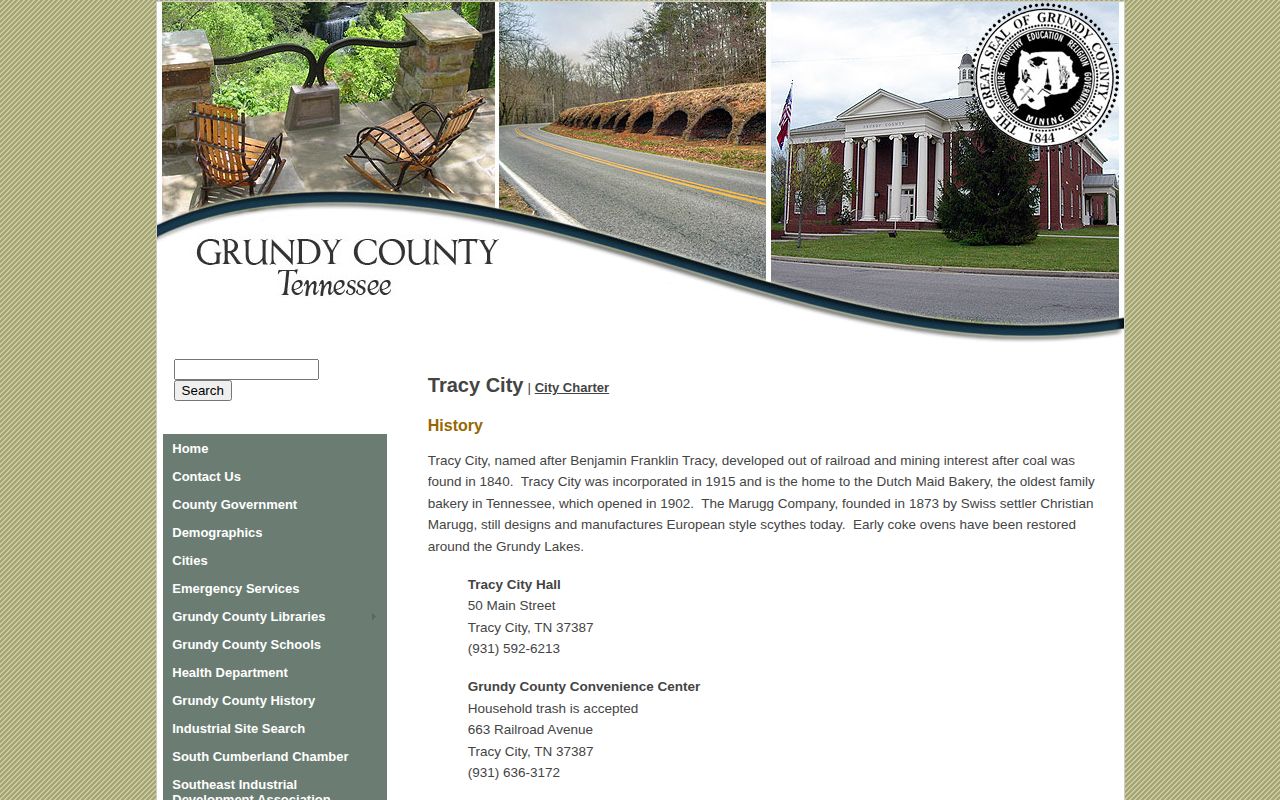 Official Grundy County Tracy City page showing Tracy City Police contact information